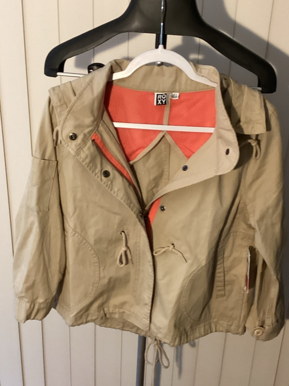 Roxy Girls Khaki Utility Jacket with Coral Lining - NWT